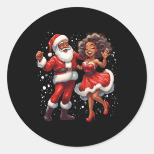 Pegatina Redonda Navidades afroamericanos Santa Señora Claus