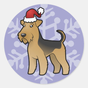 Pegatina Redonda Navidades Airedale Terrier / Welsh Terrier