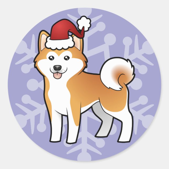 Pegatina Redonda Navidades Akita Inu / Shiba Inu (Anverso)
