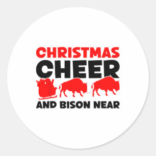 Pegatina Redonda Navidades Alegran Y Bison Cerca - Bison Buffalo Xm