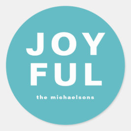 Pegatina Redonda Navidades alegres festividades con nombre azul