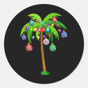 Pegatina Redonda Navidades alumbran palmeras divertidas Hawaii Beac