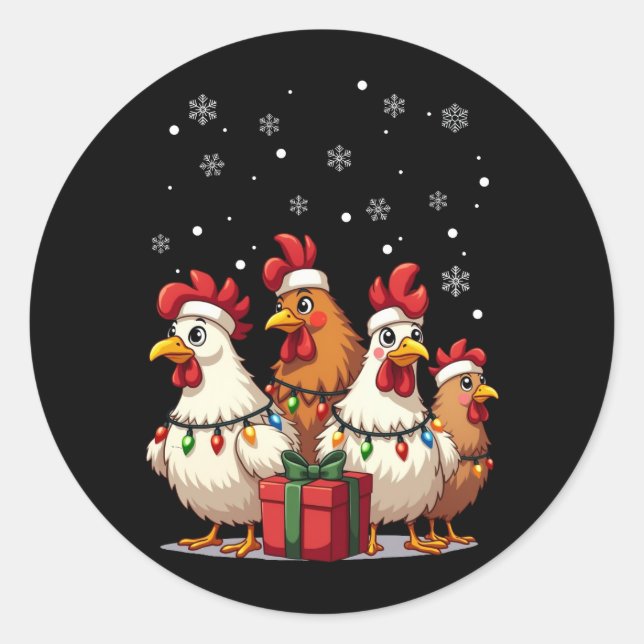 Pegatina Redonda Navidades alumbran pollo Santa Funny Xmas (Anverso)