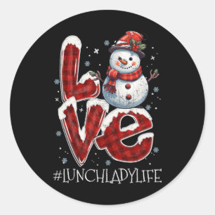 Pegatina Redonda Navidades aman a Snowman Lunch Lady Life Divertido