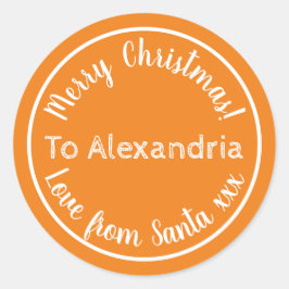Pegatina Redonda Navidades Aman De Santa Naranja Personalizada