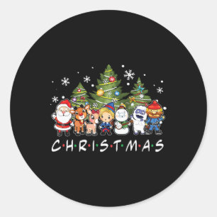 Pegatina Redonda Navidades amigos Santa Rudolph Familia Snowman Xma