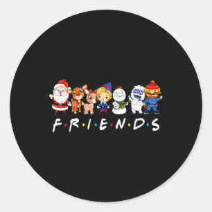 Pegatina Redonda Navidades amigos Santa Rudolph Familia Snowman Xma