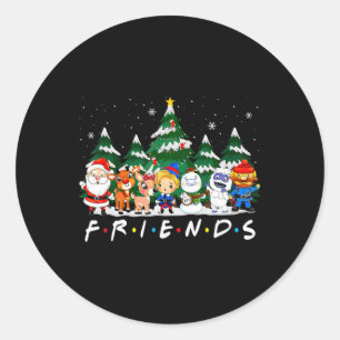 Pegatina Redonda Navidades amigos Santa Rudolph Snowman familia Xma
