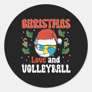 Pegatina Redonda Navidades Amo Y Diseño Deportivo De Voleibol