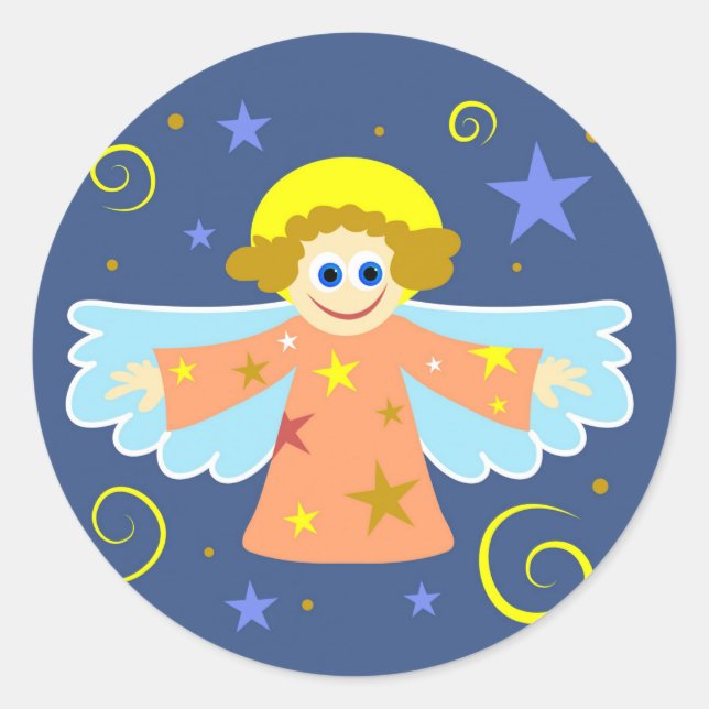 Pegatina Redonda Navidades Angel (Anverso)