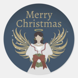 Pegatina Redonda Navidades Angel Merry Neutral Elegant Wreath Wings