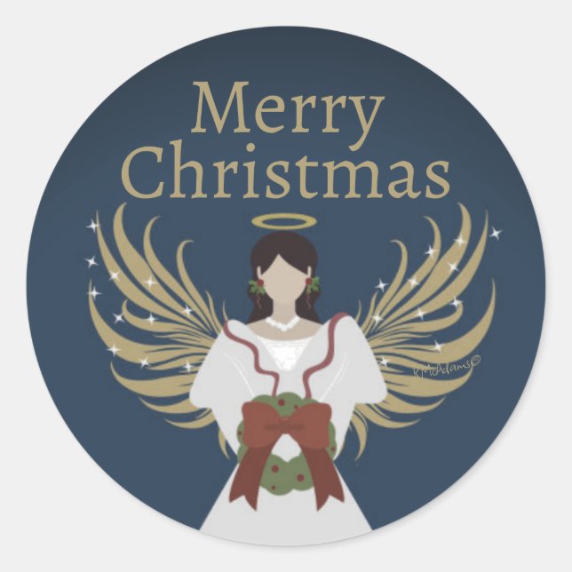 Pegatina Redonda Navidades Angel Merry Neutral Elegant Wreath Wings (Anverso)