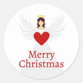Pegatina Redonda Navidades Angel Modern Red White Elegant Wings