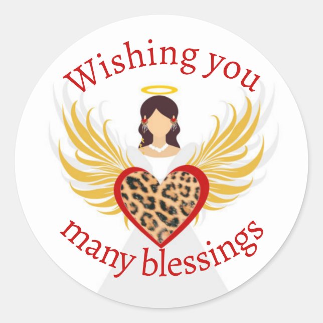 Pegatina Redonda Navidades Angel Red Heart Leopard Wings Gift (Anverso)