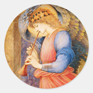 Pegatina Redonda Navidades Ángel tocando imagen de arte de trompeta
