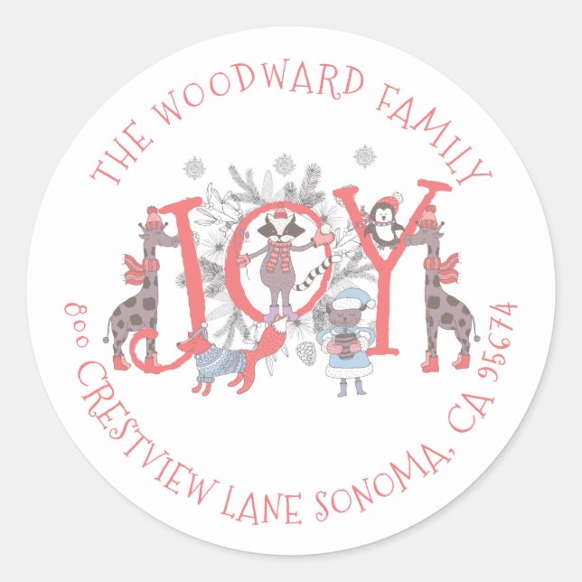 Pegatina Redonda Navidades Animales de Invierno Holiday Classic Rou (Anverso)