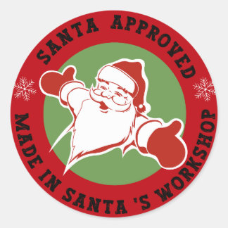 Pegatina Redonda Navidades aprobados por Santa Gift Red