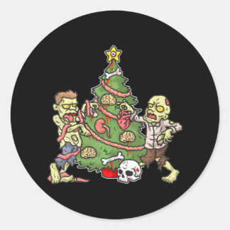 Pegatina Redonda Navidades Árboles de Navidad zombis hombres zombis
