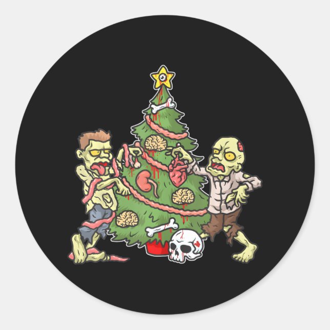Pegatina Redonda Navidades Árboles de Navidad zombis hombres zombis (Anverso)