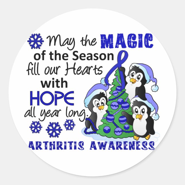 Pegatina Redonda Navidades Artritis Pingüino (Anverso)