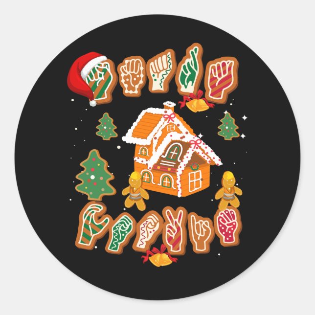 Pegatina Redonda NAVIDADES ASL Lenguaje de Rótulo americano Gingerb (Anverso)