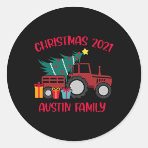 Pegatina Redonda Navidades Austin Familia Coincidiendo Nombre Granj