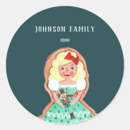 Pegatina Redonda Navidades azul lindo galletas nutcracker