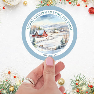 Pegatina Redonda Navidades azules del tema de la casa rural persona