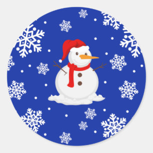 Pegatina Redonda Navidades azules Snowman Snowflakes