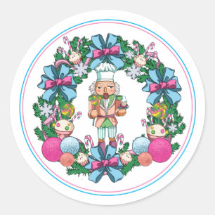 Pegatina Redonda Navidades Azules Y Rotulantes De Color Rosa