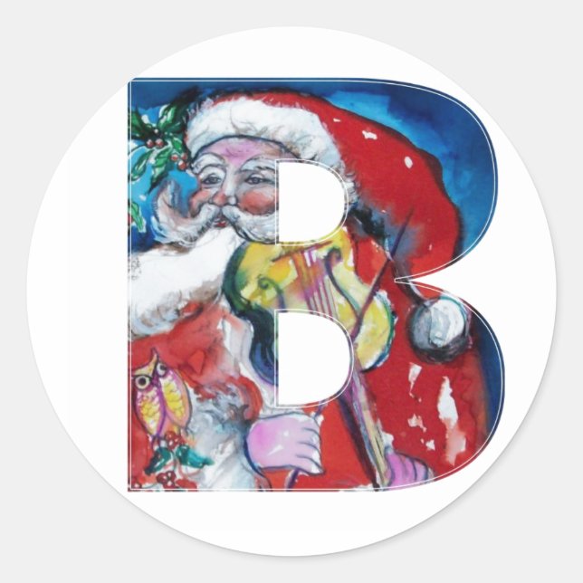 PEGATINA REDONDA NAVIDADES B CARTA / SANTA CON MONOGRAMA VIOLÍN (Anverso)
