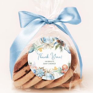 Pegatina Redonda Navidades Baby Shower Blue Gracias Por Favor