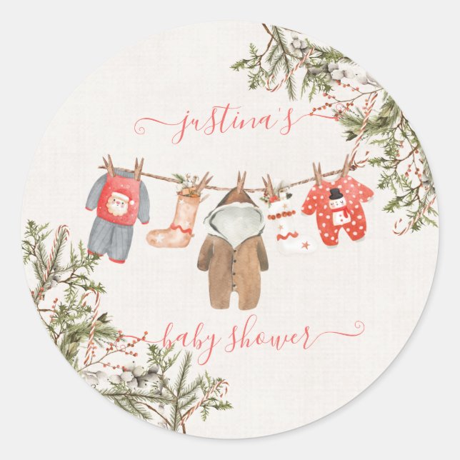Pegatina Redonda Navidades Baby Shower Clothesline (Anverso)