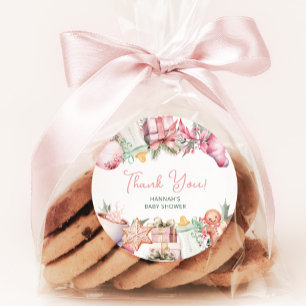 Pegatina Redonda Navidades Baby Shower Pink Gracias A Favor