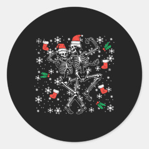 Pegatina Redonda Navidades bailando esqueletos divertidos Gótico de