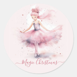 Pegatina Redonda Navidades bailarina de petcracker rosa