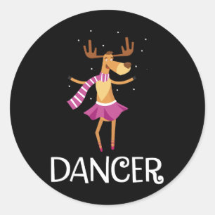 Pegatina Redonda Navidades bailarinas de Prancer bailando reno