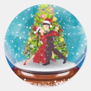 Pegatina Redonda Navidades bailarinas de tango argentino Snowglobe