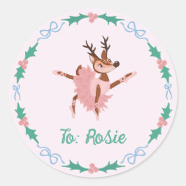 Pegatina Redonda Navidades Ballerina Reindeer y Bows