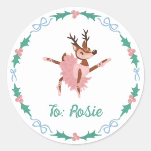 Pegatina Redonda Navidades Ballerina Reindeer y Bows