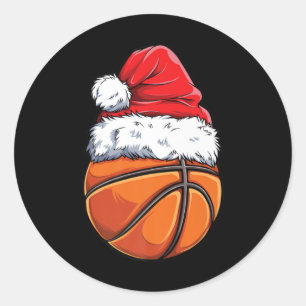 Pegatina Redonda Navidades Baloncesto Santa Hat Funny Sport Xm