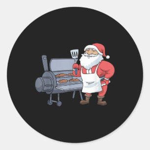 Pegatina Redonda Navidades Barbacoa Santa Claus Grill Smoker Steak