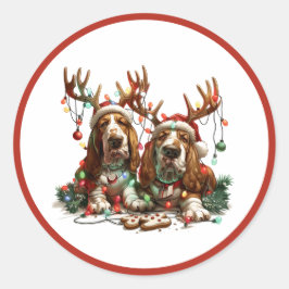 Pegatina Redonda Navidades Basset Hound Dogs