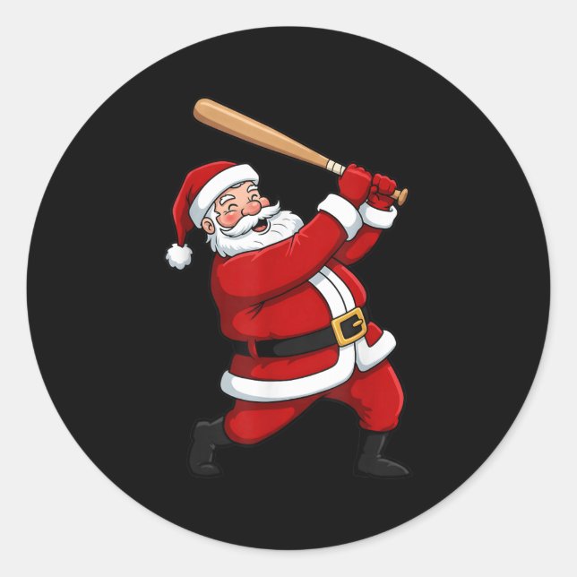Pegatina Redonda Navidades Batería de Béisbol Santa Xmas Srt Jugado (Anverso)