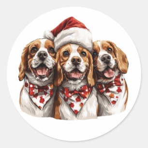 Pegatina Redonda Navidades Beagle Dogs