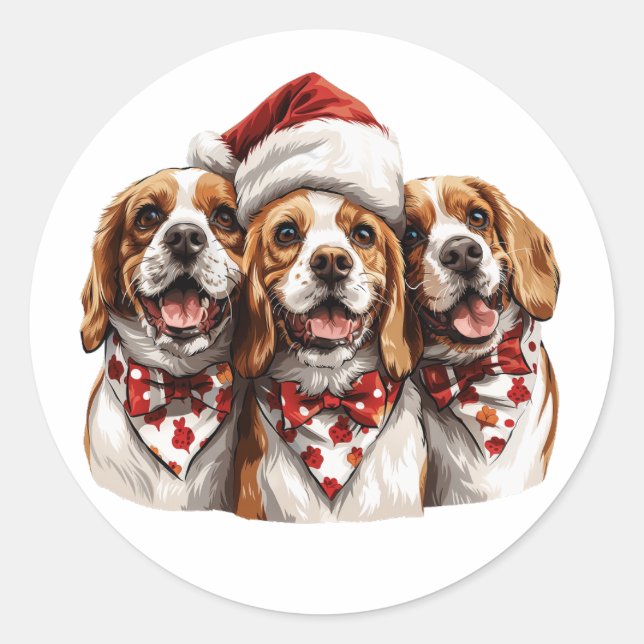 Pegatina Redonda Navidades Beagle Dogs (Anverso)