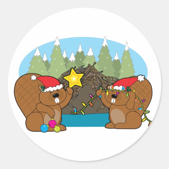 Pegatina Redonda Navidades Beaver (Anverso)