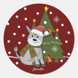 Pegatina Redonda Navidades bebé burro y personalizado texto / nombr
