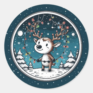 Pegatina Redonda Navidades bebés renos