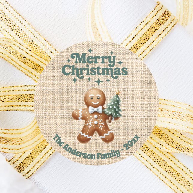 Pegatina Redonda Navidades beige burlap gingerbread man (Subido por el creador)
